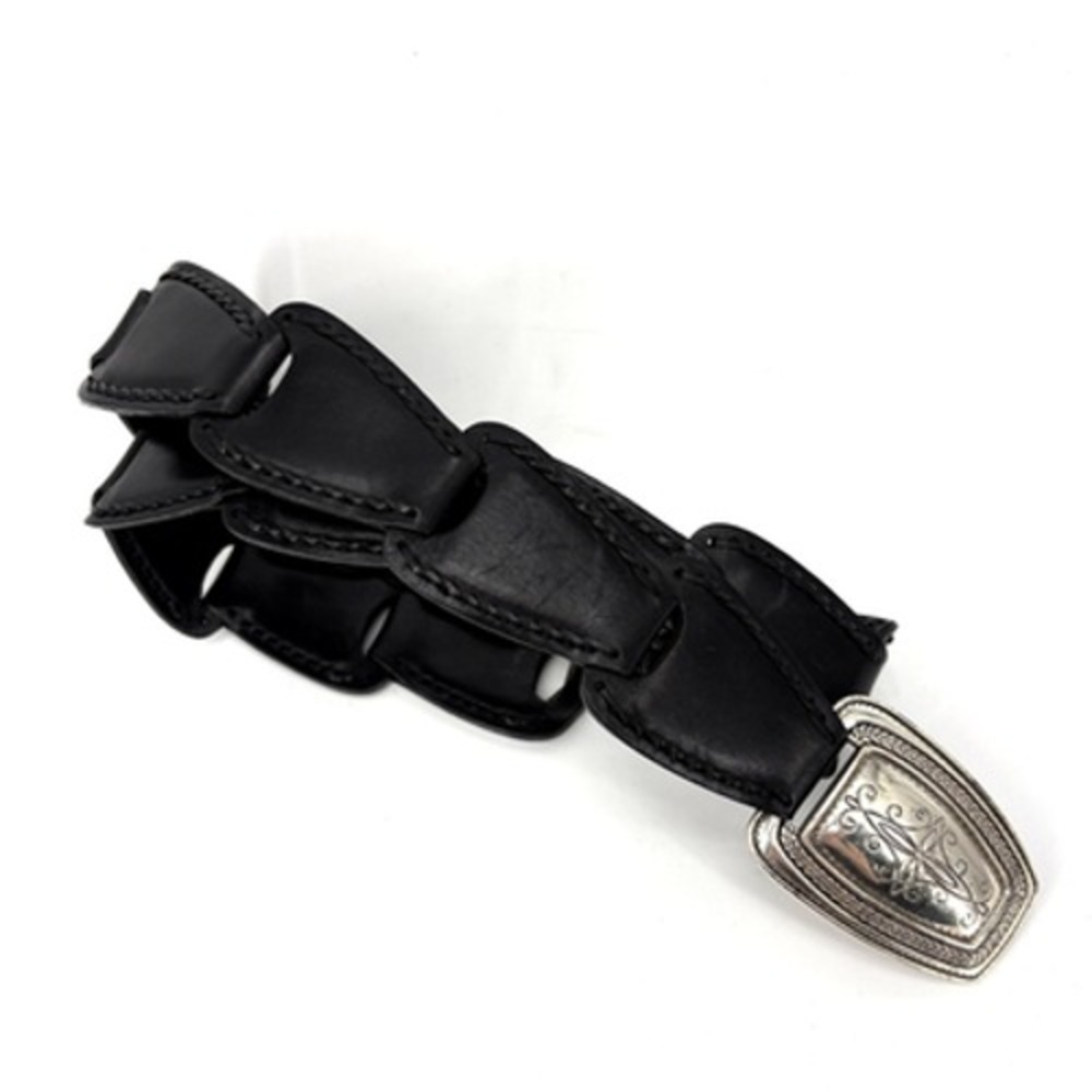 Brighton Cordovan Connected Leather Belt Medium Silver Tone Etched Buckle 37.5"